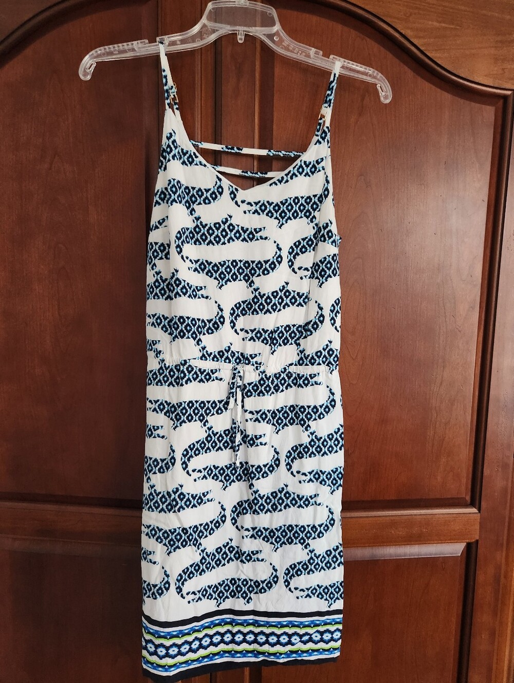 Blue & White Patterned Strappy Summer Dress